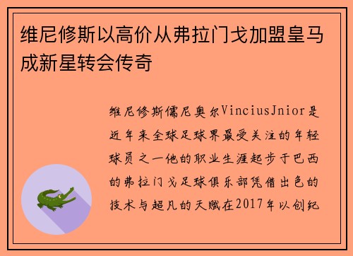 维尼修斯以高价从弗拉门戈加盟皇马成新星转会传奇